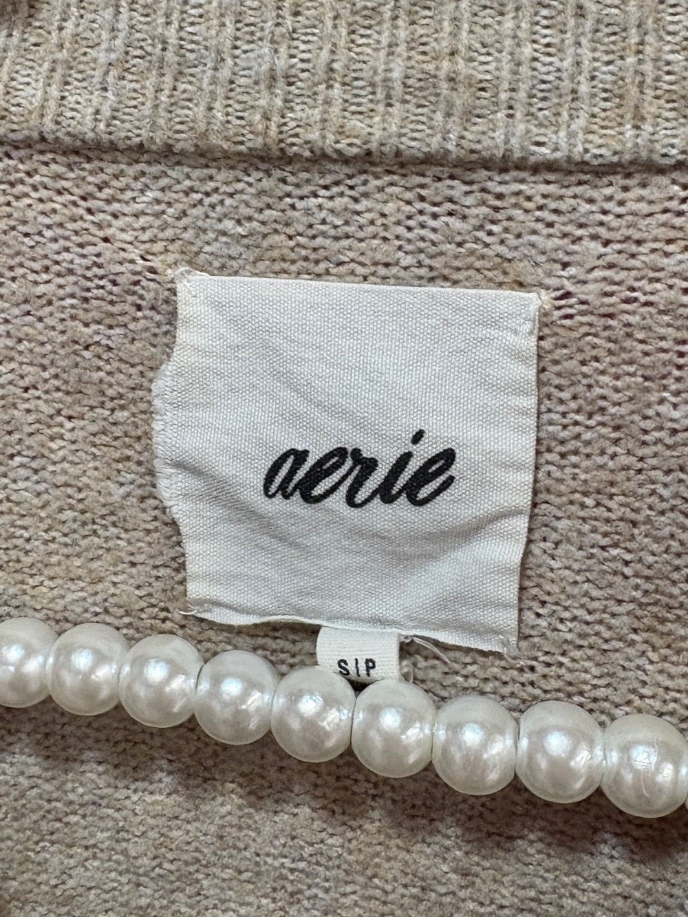 Aerie Oversized Crewneck Sweater Oatmeal Beige Black Stripe - Picture 3 of 4